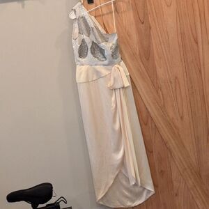 Akira Dress / satin and sequins gown size S